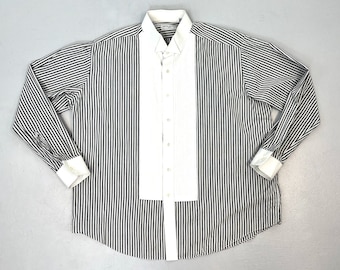 1980s/1990s Pierre Cardin Gray White Striped Polyester Cotton Blend Long Sleeve Button Down Suit Shirt Multiple Sizes
