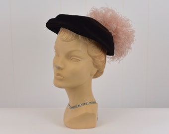 1940's Brown Velvet Feathered Hat