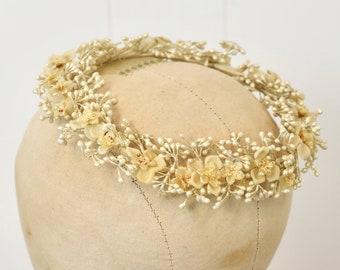 1930s Ivory Wax Flower Bridal Wedding Crown Tiara Headpiece