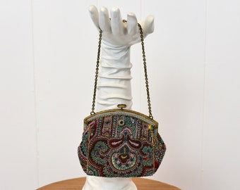 1930s Colorful Beaded Austrian Flapper Purse Handbag