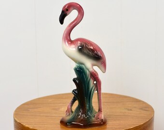 1950s Pink Flamingo Bird Florida Souvenir Large Ceramic Sculpture Figurine Mid Century Modern Kitschy