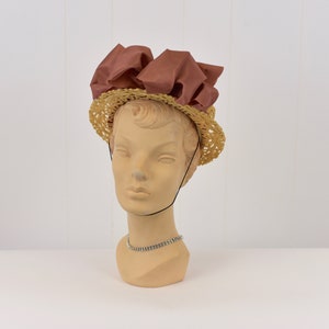 1950&#39;s Tan Pork Pie Hat with Ribbon