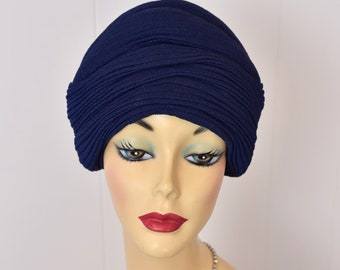 1940s Navy Blue Turban Hat