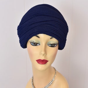 1940s Navy Blue Turban Hat