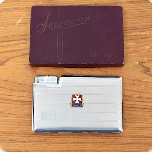 seigneur cigarette case 1940s/1950s Seigneur Maltese Cross Silver Tone Metal Lighter Cigarette  Business Card Case Holder in Original Box