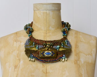 1980s Unique Artisan Made Mixed Media Statement Necklace Jewelry