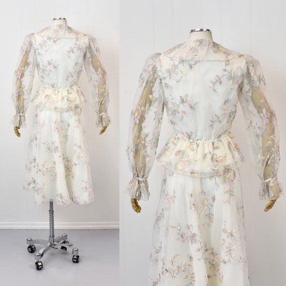 Embroidery Ruffle Blouse + Skirt Set