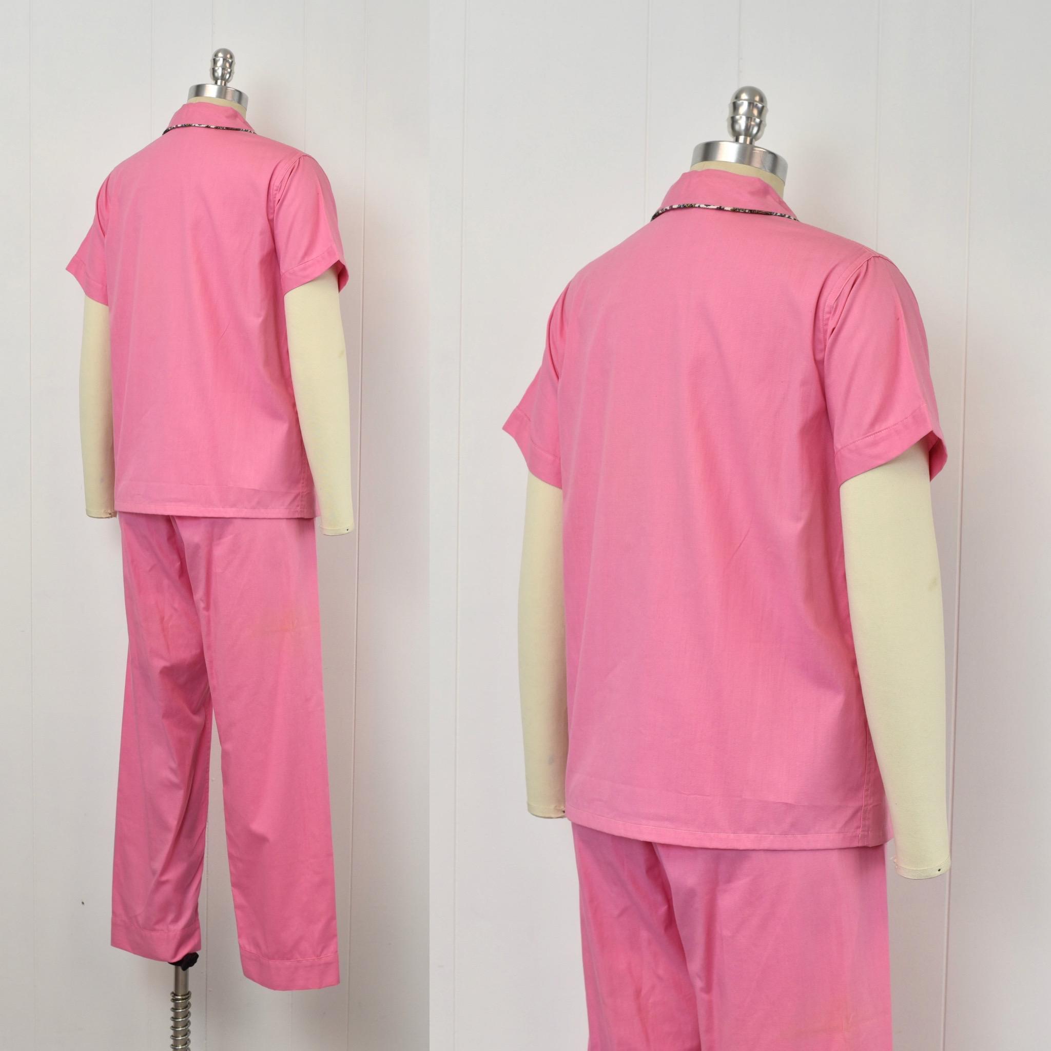 1960s Pink Floral Cotton Lady Berkleigh Shirt Pants Loungewear