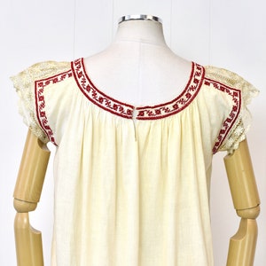 1930s/1940s Hungarian Folk Hand Crocheted Lace Red Embroidery Peasant Blouse Top image 6