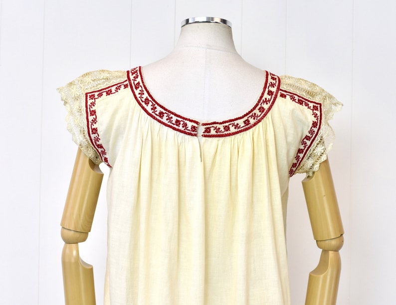 1930s/1940s Hungarian Folk Hand Crocheted Lace Red Embroidery Peasant Blouse Top image 6