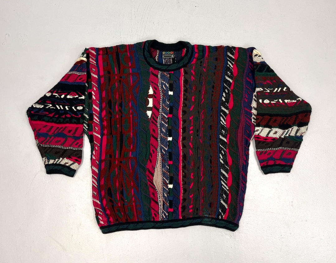 1980s/1990s Coogi Australia Authentic Colorful 3D Crazy V Neck
