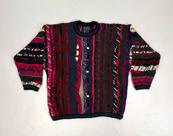 1980s/1990s Coogi Australia Authentic Colorful 3D Crazy V Neck