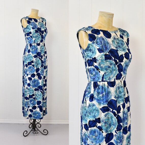 1960s Malcolm Starr Bright Cherry Pink Floral Batik Print Dress w Hand Beaded Belt