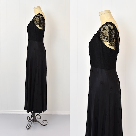 1950s Black Chantilly Lace Gown Party Dress Wound… - image 4