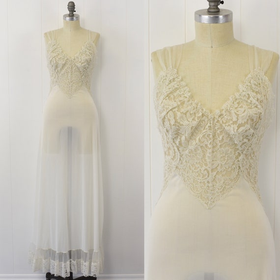 1950's White Lace & Nylon Nightgown