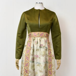 1960s Green Pink Floral Brocade Party Dress image 2