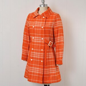 1970s Courreges Hyperbole Orange White Plaid Cotton Coat Jacket Dress image 5