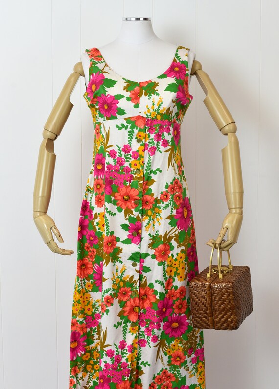 1960s/1970s Bright Floral Maxi Dress - image 2