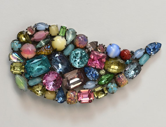 1970s Kenneth Jay Lane Large Multicolored Rhinest… - image 1
