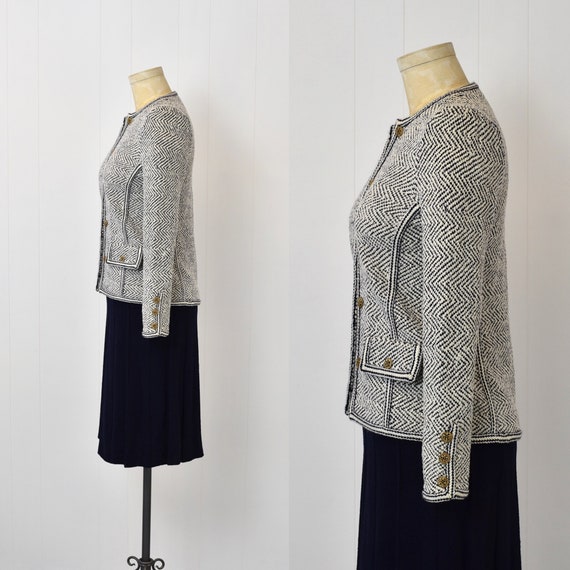 1980s Adolfo Navy Blue & White Two Piece Jacket S… - image 5