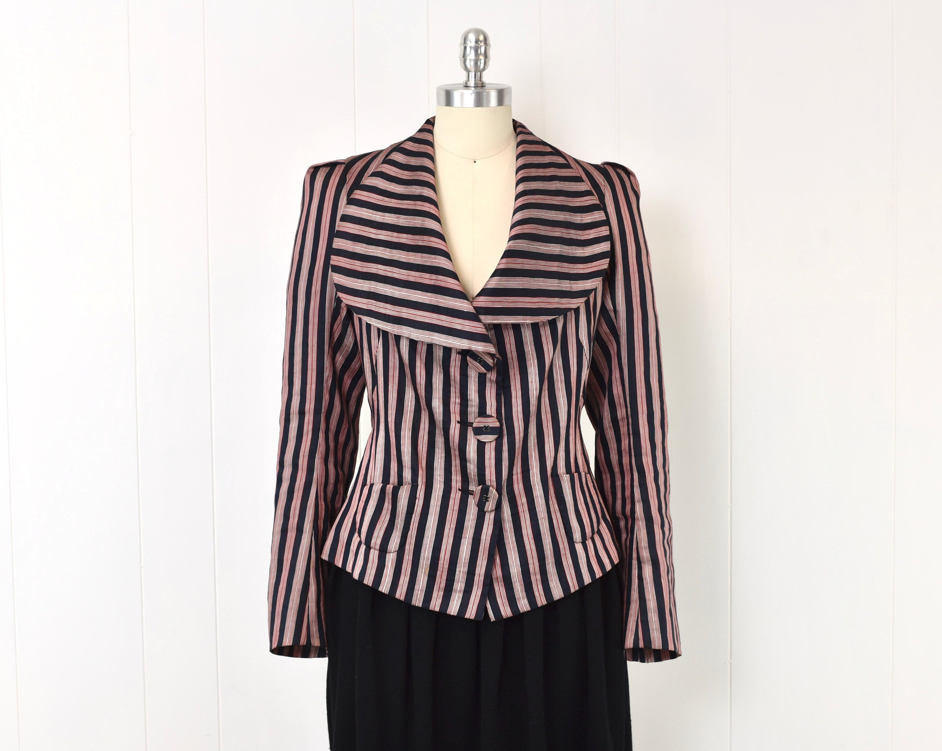 1990s Vivienne Westwood Anglomania Striped Linen Blend Blazer