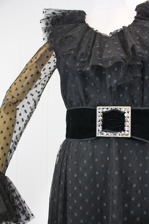1960s Black Polka Dot Ruffle Dress Deadstock NWT - image 7