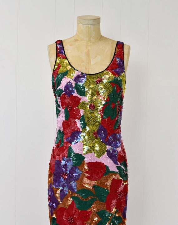 1980s/1990s Floral Sequin Beaded Colorful Party C… - image 2