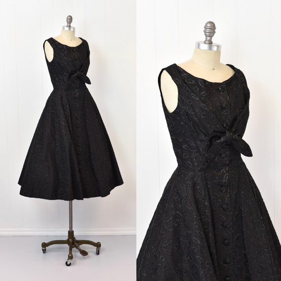 1950s Suzy Perette Black Floral Metallic Embroide… - image 4