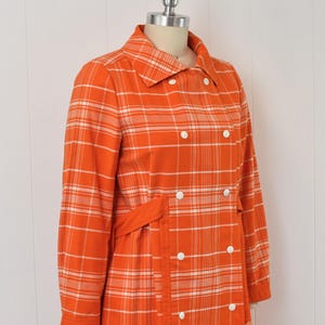 1970s Courreges Hyperbole Orange White Plaid Cotton Coat Jacket Dress image 8