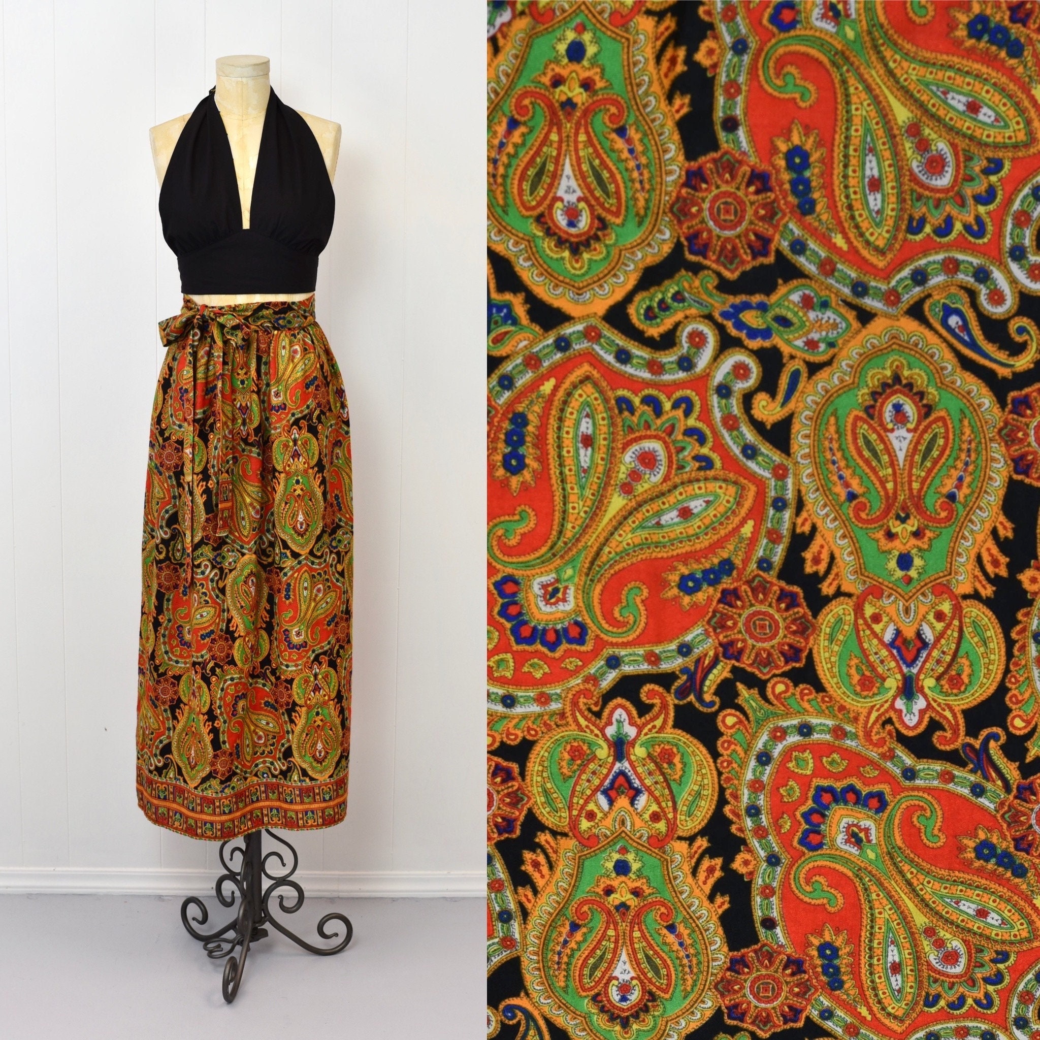 【hippiedippy】nylon pumpkin skirt Hippie Skirt Reversible Bohemian Wrap Boho Vintage Mini