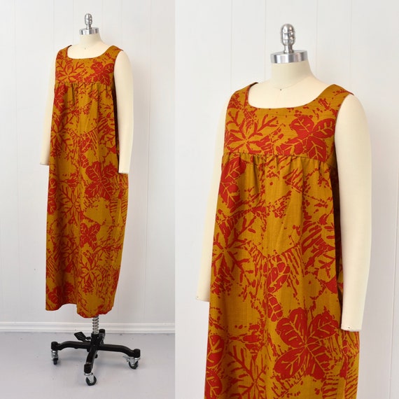 1960s/1970s Hawaiian Brown Mustard Red Floral Lea… - image 7