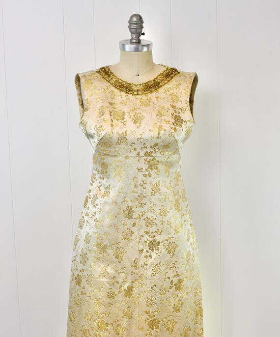 1950s Gold Metallic Floral Brocade Beaded Rhinest… - image 2