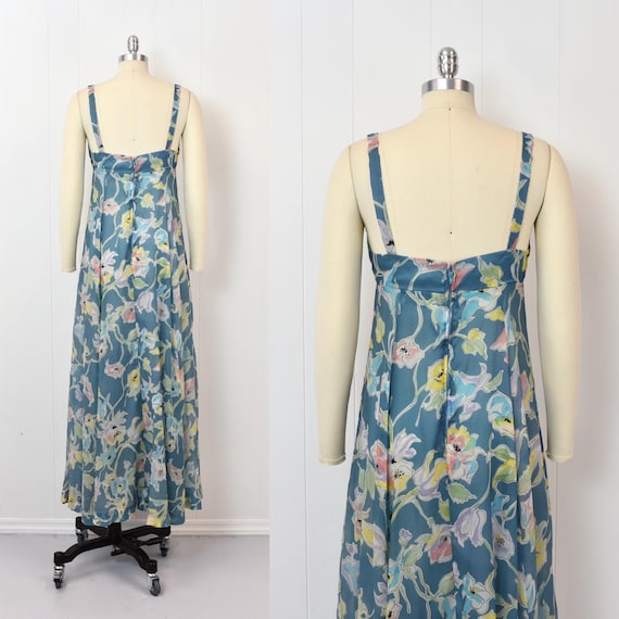 Vintage 70s/80s Accentuette by Lanz Blue Pink Floral Cotton Sundress