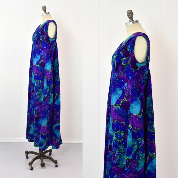 1970s Hawaiian Floral Print Purple Blue Liberty H… - image 5