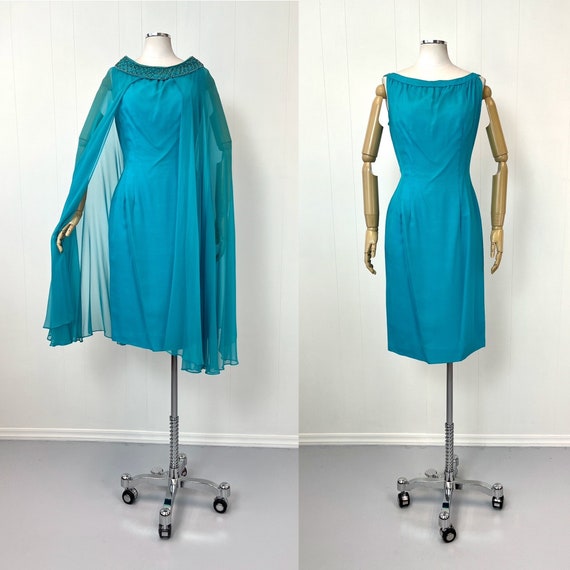 1950s/1960s Turquoise Blue Wiggle Cocktail Dress … - image 1