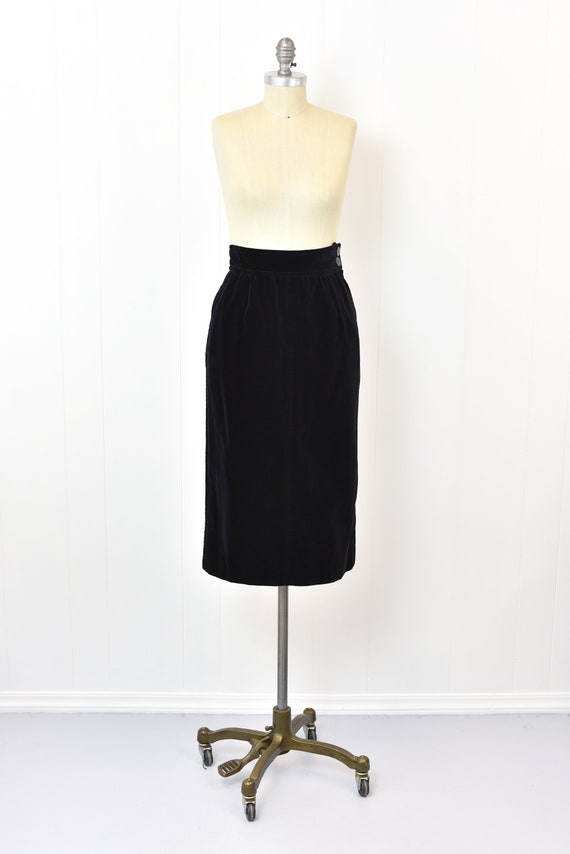 1980s Yves Saint Laurent Black Velvet Pencil Skirt - image 2