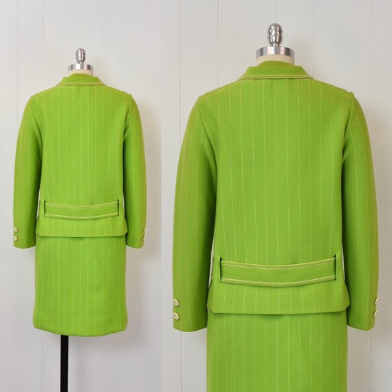 1960s/1970s Lime Green White Striped Wool Blouse … - image 5