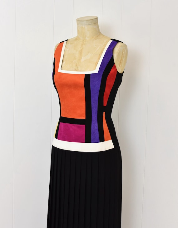 1990s Cache Ultra Suede Patchwork Black Pleated C… - image 3