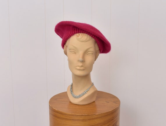 1980s Raspberry Pink Wool Beret Hat - image 2