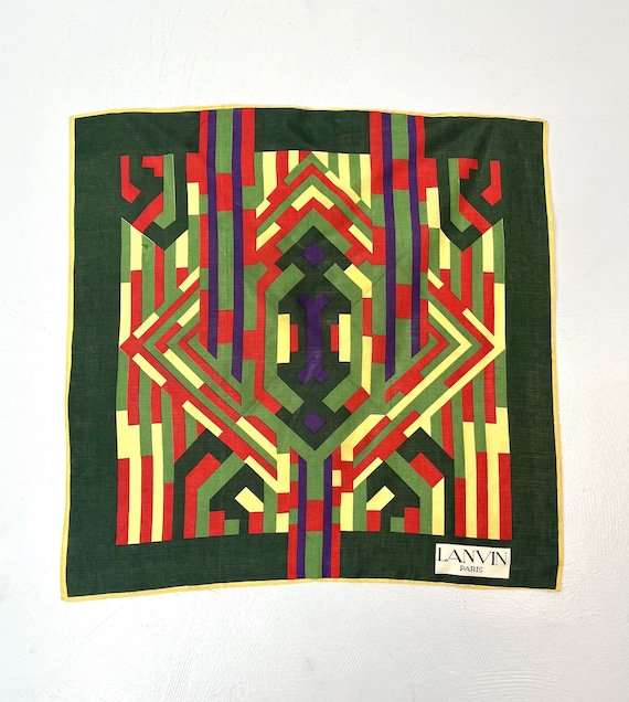 Vintage Lanvin Paris Green Purple Geometric Print Sheer Designer