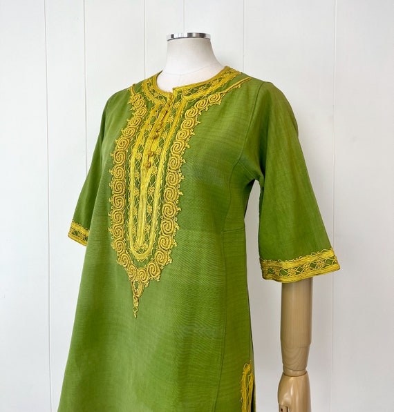 1960s/1970s Green Yellow Embroidered Grosgrain Wo… - image 3