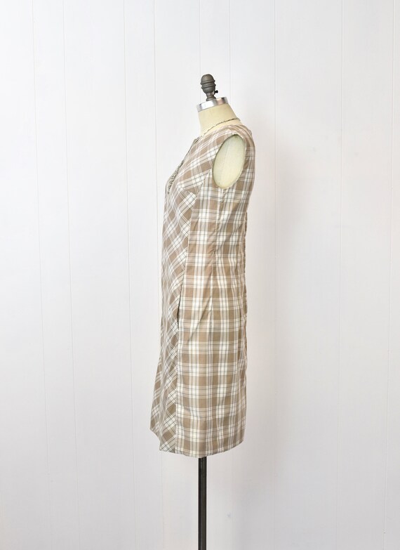 1960s Plaid Light Brown Mod Shift Scooter Dress - image 4