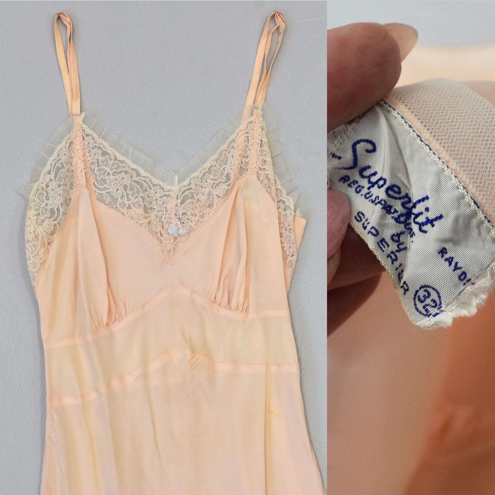 USA Vintage flower lace lingerie dress♡ Floral Embroidered Lace Trim Lingerie Dress