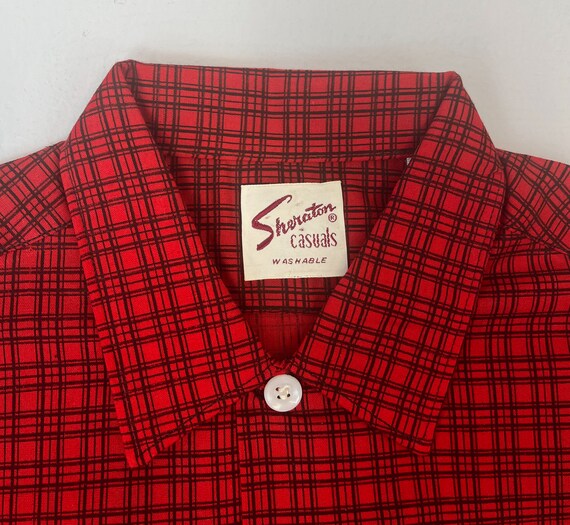 NOS 1950s Red Black Plaid Checker Sheraton Casual… - image 2