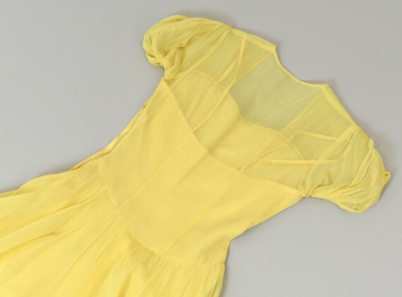 1940s Yellow Chiffon Sweetheart Neckline Party Dr… - image 5