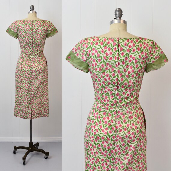 1950s Tulip Floral Novelty Print Wiggle Pencil Dr… - image 7