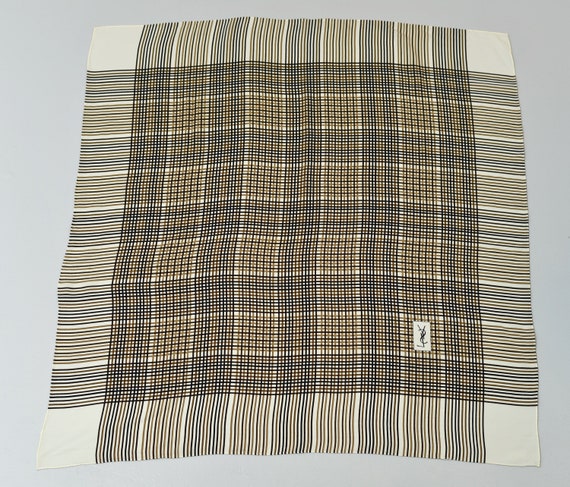 1980s Yves Saint Laurent Brown Plaid Striped Silk… - image 5