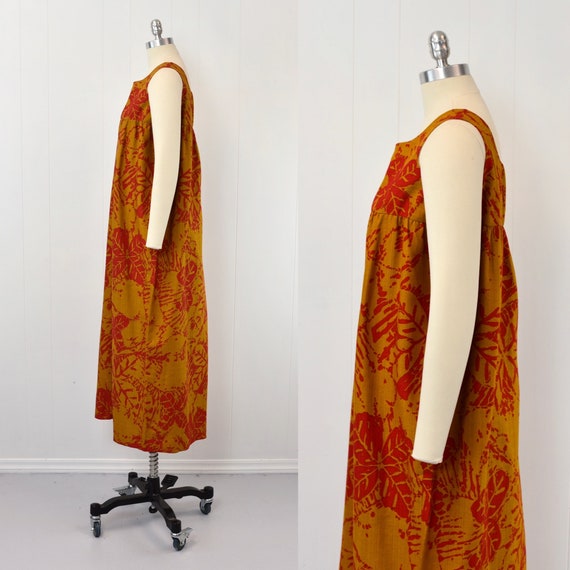 1960s/1970s Hawaiian Brown Mustard Red Floral Lea… - image 9