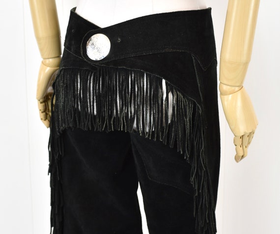 1980s Black Suede Leather Fringe Cowgirl Western … - image 7