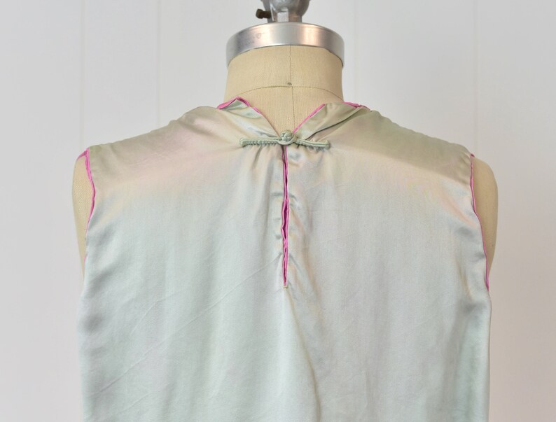 1920s Asian Inspired Green & Pink Embroidered Silk Blouse image 7